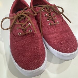 Red Sperry Canvas Sneakers with White Soles
